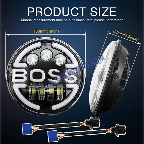 HJG 7-Inch Round Harley Boss Style LED Headlight | High/Low Beam, DRL & Turn Signal, H4 Plug & Play, Compatible with Royal Enfield, Jeep & Harley Davidson