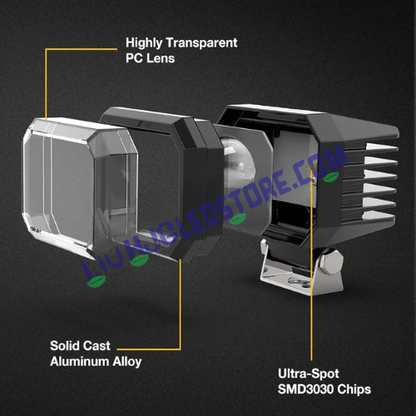 HJG 4-Inch Cube Pod LED Fog Lights | 120W Set of 2 | 60W Each | 12000 Lumens | Dual Colour 3000K and 6500K | IP68 Waterproof | 9V-32V DC