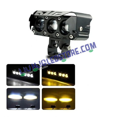 HJG Future Eyes 3-Lens 120W LED Projector Fog Lights with Wiring Harness | White & Yellow Dual-Color Beam, Ultra-Wide Spot/Flood Output | Adjustable Brackets | Universal for Cars, Bikes, SUVs & 4x4