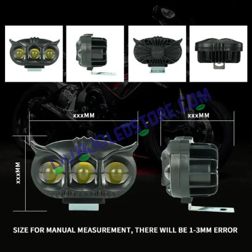 HJG Owl Style Dual-Color Mini LED Fog Light & Headlight for Motorcycles – High-Performance Auxiliary Spot Light
