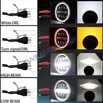 HJG 7-Inch 12 LED Full Ring Headlight Assembly for Royal Enfield Classic (All Models)