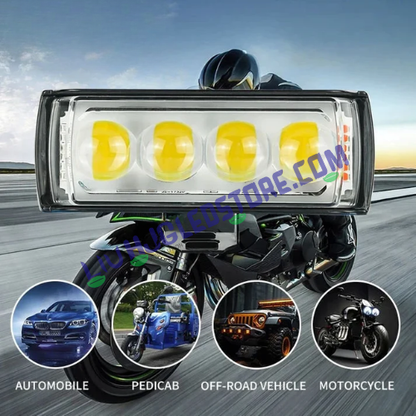 HJG 4 LED Light Bar Fog Light with Red & Blue Strobe Flash – High Power Auxiliary Light for Bikes & Cars (White/Yellow, Single Unit)