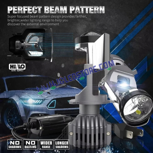 HJG Y6 H4 250W LED Projector Headlight Bulbs | 85–125W × 2, Up to 25,000LM, 6500K White Hi/Lo Beam | CSP LED Chips, 12,000RPM Cooling Fan, IP68 | H4 Plug & Play | 12–80V DC | Pack of 2