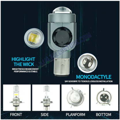 LIU HJG Dual Color Motorcycle LED Headlight Bulb (Yellow & White) with H4 Base | 12V–36V, 30W–50W, Single Piece