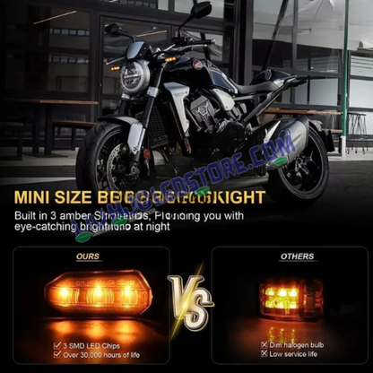 HJG 3-LED Mini Yellow Motorcycle Indicators | Waterproof Flexible LED Turn Signal Lights | Compact Universal Bike Blinker | ABS Housing | Pack of 2