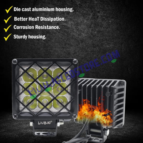 HJG 9 LED Square Grille Fog Lights 60W with Flash Mode – Universal for Bikes & Cars (Set of 2)