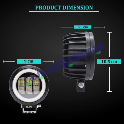 HJG 3 LED Harley Style Round Fog Light with Blue DRL – 60W Universal Auxiliary Light for Bikes & Cars