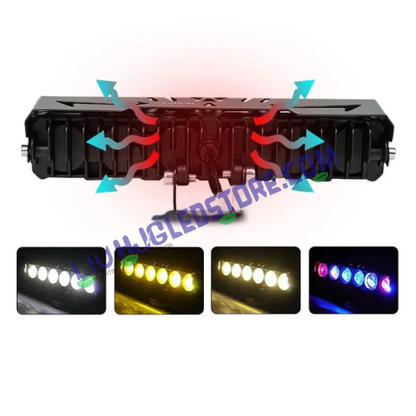 HJG 5 Lens 60W Projector Fog Light with Red & Blue Flash DRL – Multi-Color LED (White/Yellow/Warm White) for Cars & Bikes (Single Unit)