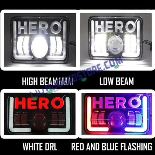 HJG HERO 40W LED Motorcycle Headlight for Hero Splendor | White High/Low Beam with Red & Blue DRL | 12–80V DC | Aluminium Alloy Housing | Universal Bike Fit | Pack of 1