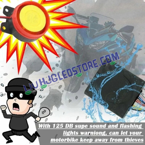 HJG Keyless Push-Button Motorcycle Alarm System | 125dB Siren, Flashing Light & Anti-Theft Security | Remote Keyless Start/Stop, Engine Immobiliser | Universal Bike & Scooter Alarm Kit