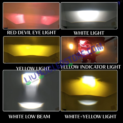 HJG NightBreaker P107 Dual Projector LED Fog Lights 120W with Red DRL & Amber Hazard – White/Yellow Beam for Cars & Bikes (Set of 2)