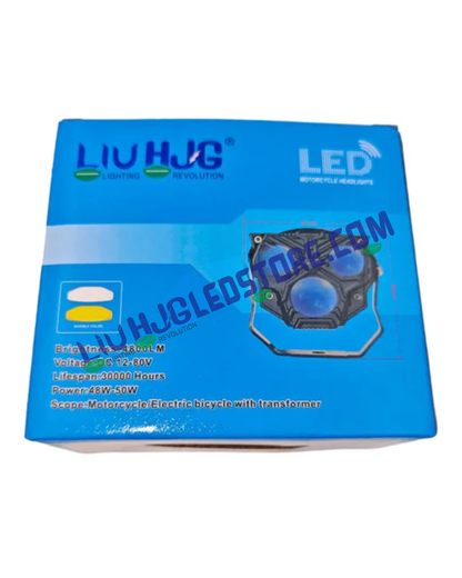 HJG Transformer 3 LED Projector Fog Light 50W with Red DRL & White/Yellow/Warm White Modes, Wide Beam Driving Light (3000K–6500K) Universal for Cars & Bikes – Single Unit