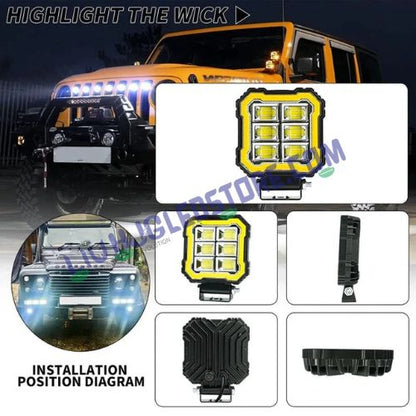 HJG M Series 3-Lens RGB DRL Projector Fog Lights 50W Set of 2, White Yellow Warm White for Bikes and Cars