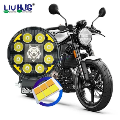 HJG 8 LED Round Fog Lights 60W, Set of 2 | White Beam 6000K, Red DRL with Flash Mode for Motorcycle and Car