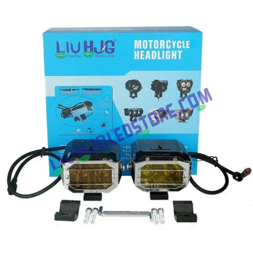 HJG Transformer LED Fog Lights | 120W Set of 2 | White 6500K and Yellow with Yellow Lens | Cooling Fan | 100,000 Hours | for Bikes and Cars