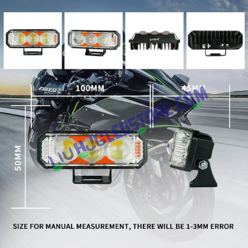 HJG 3 LED Projector Light Bar Fog Lights Set of 2 with White, Yellow Beam and Red-Blue Strobe Flash for Bikes and Cars