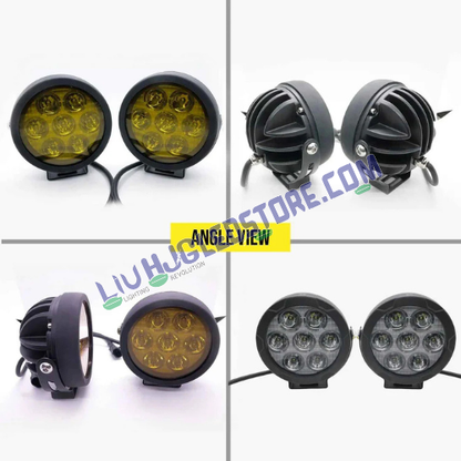 HJG 7 LED 140W Fog Light Set | High-Power White Beam with Yellow Covers, Auxiliary Lamps, Wiring Harness Kit for Bikes & Cars (Pack of 2)