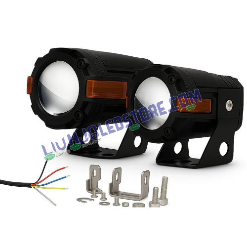 HJG S82 80W Projector Fog Lights | Dual Color White Yellow Beam | Red Amber DRL Hazard for Bikes, Cars (Set of 2)