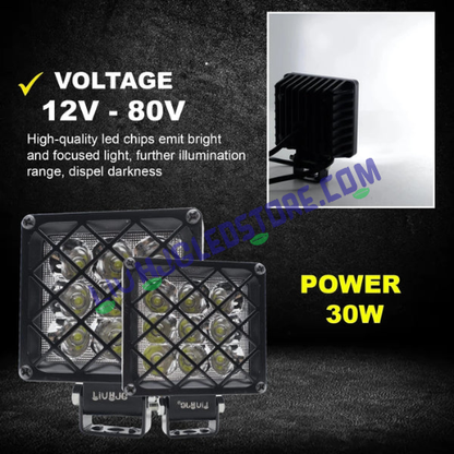 HJG 9 LED Square Grille Fog Lights 60W with Flash Mode – Universal for Bikes & Cars (Set of 2)