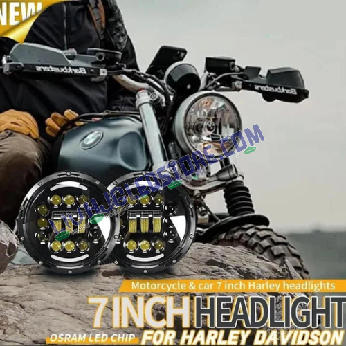 HJG 7-Inch RGB LED Headlight with App & Remote Control, Chasing Halo Ring & Fog Light Kit (12V) – Model 231036