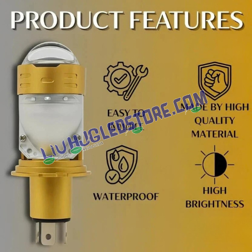 HJG RTD Lens H4 50W Dual-Color LED Projector Bulb | Yellow 3000K Low Beam & White 6500K High Beam | 3500–5000LM | Cooling Fan | H4 Plug & Play | 12–80V DC | Bike & Car | Pack of 1