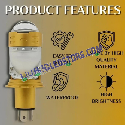 HJG RTD Lens H4 50W Dual-Color LED Projector Bulb | Yellow 3000K Low Beam & White 6500K High Beam | 3500–5000LM | Cooling Fan | H4 Plug & Play | 12–80V DC | Bike & Car | Pack of 1