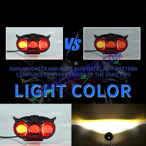 HJG Owl Style Dual-Color Mini LED Fog Light & Headlight for Motorcycles – High-Performance Auxiliary Spot Light