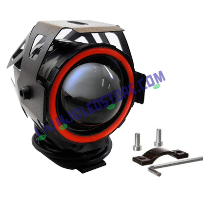 HJG Projector Angel Eyes LED Fog Light with Red DRL Ring – Universal Fit for Bikes (Single Piece)