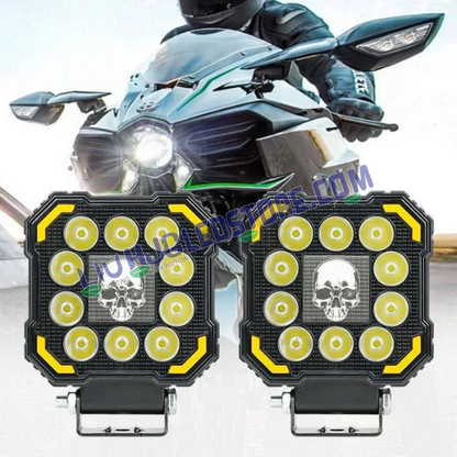 HJG Skull Design 11 LED 60W Square Fog Light with DRL | White LED Fog Lamps for Bikes, Cars (Set of 2)