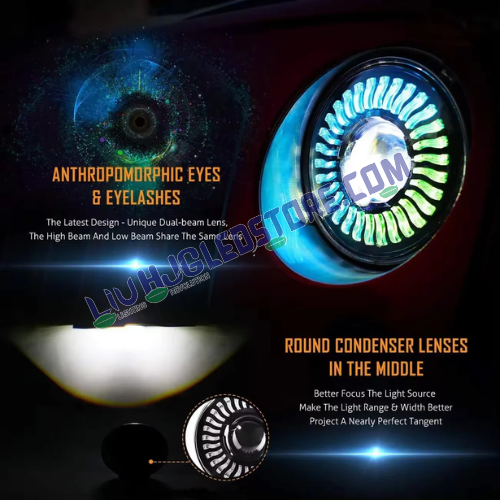 HJG 7-Inch RGB LED Headlight Assembly – 75–120W CREE/Osram Multicolor, Compatible with Royal Enfield, Jeep, Thar & Gypsy