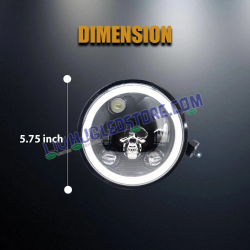 HJG Skull 5.75-Inch 75W LED Headlight Assembly | Multi-DRL Effects, 6500K White Light & White/Yellow Angel Eye | H4 Plug & Play, High/Low Beam | 12–80V DC | Harley Davidson, Jeep & Bajaj Avenger