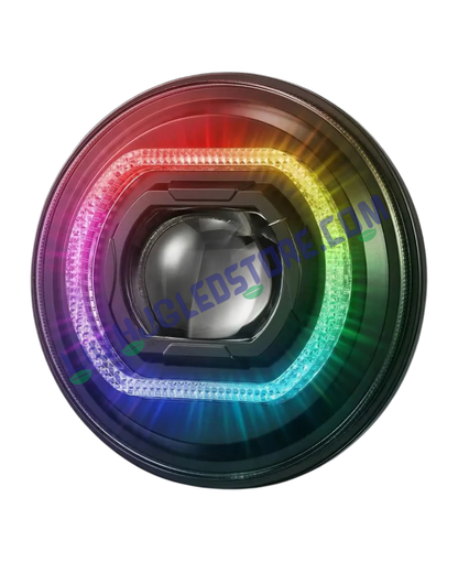 HJG C-316 7-Inch 90W CREE LED Projector Headlight | App-Controlled RGB Halo DRL | Bluetooth | Amber Switchback | Royal Enfield, Thar, Jeep and Gypsy