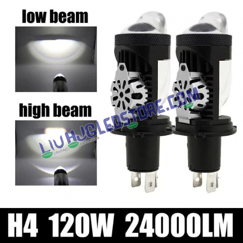 HJG RTD Lens H4 100W Dual Projector LED Headlight Bulbs | 10,000LM Pair, White Hi/Lo Beam & Red Devil DRL | CSP LED Chips, Cooling Fan, IP68 | H4 Plug & Play | 12–80V DC | Car, Bike & SUV | Pack of 2