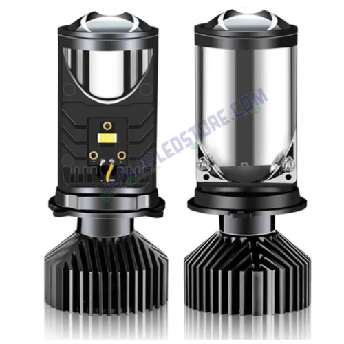 HJG Y6 H4 LED Mini Projector Lens Headlight Bulbs with Cooling Fan, 100W 7000LM Hi/Lo Beam Conversion Kit for Bikes & Cars (12V/24V), White Light – Pack of 2