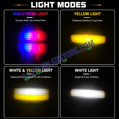LIU HJG H-10 30W 10-LED Lens Fog Light with RGB Strobe DRL – Dual White & Yellow Beam