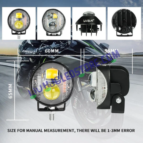 HJG Dual LED Round Fog Light with Red & Blue Strobe Flash – White/Yellow Beam for Bikes & Cars (Single Piece)