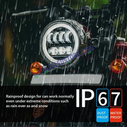 HJG 7-Inch Round LED Headlight for Jawa with High/Low Beam | 12V–80V, 75W Universal Fit