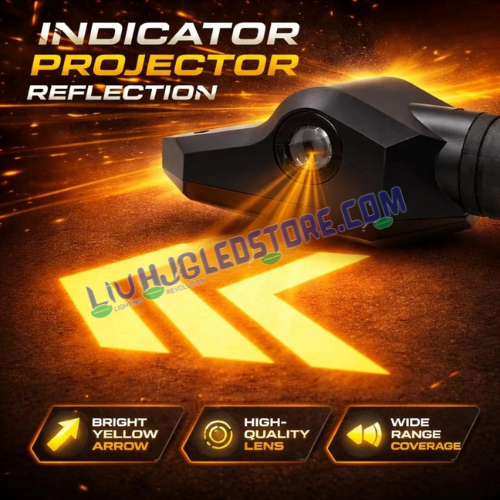 HJG RGB Arrow Magnetic Motorcycle Indicators | Waterproof LED Turn Signal Lights with Yellow & Color-Changing RGB Modes | Ground Shadow Arrow Projection | Universal Bike Indicators | Pack of 2