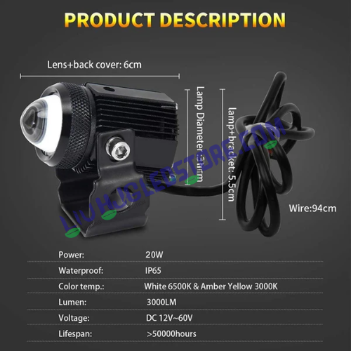 HJG Mini Drive LED Fog Light – Dual Color Yellow/White with Universal Fit for Cars & Bikes