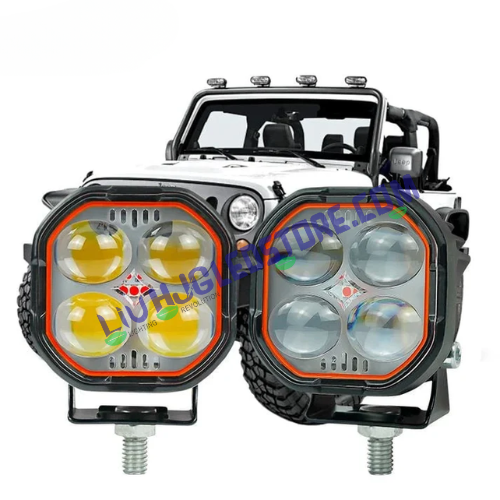 HJG 4x4 Quad Projector LED Fog Light | 40W Single Unit | White and Yellow Dual Beam | Red Devil Eye DRL | 6000K | for Bikes and Cars