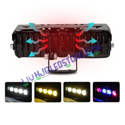 HJG 4 Lens 50W LED Projector Fog Light with Red & Blue Flash DRL – Multi-Color Driving Light for Cars & Bikes (Single Piece)