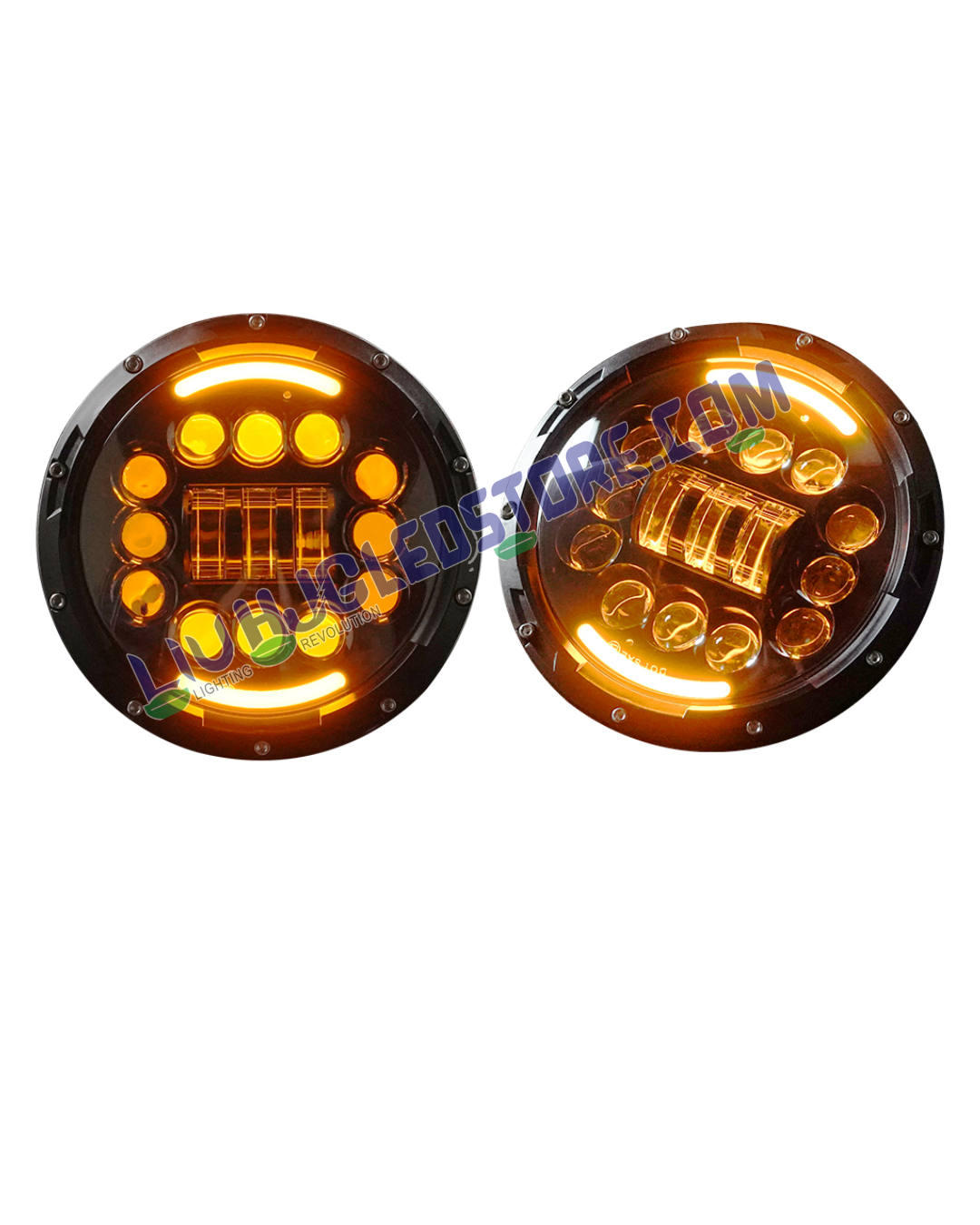 HJG 7-Inch 15 LED Halo Ring Headlight with Chasing Effect – 12V Round LED Headlamp for Royal Enfield & Thar (Model 231036)