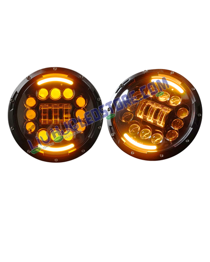 HJG 7-Inch 15 LED Halo Ring Headlight with Chasing Effect – 12V Round LED Headlamp for Royal Enfield & Thar (Model 231036)
