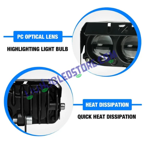 HJG 3 Lens 40W Projector Fog Light with Red & Blue Flash DRL – Multi-Color LED Driving Light for Cars & Bikes (Single Unit)