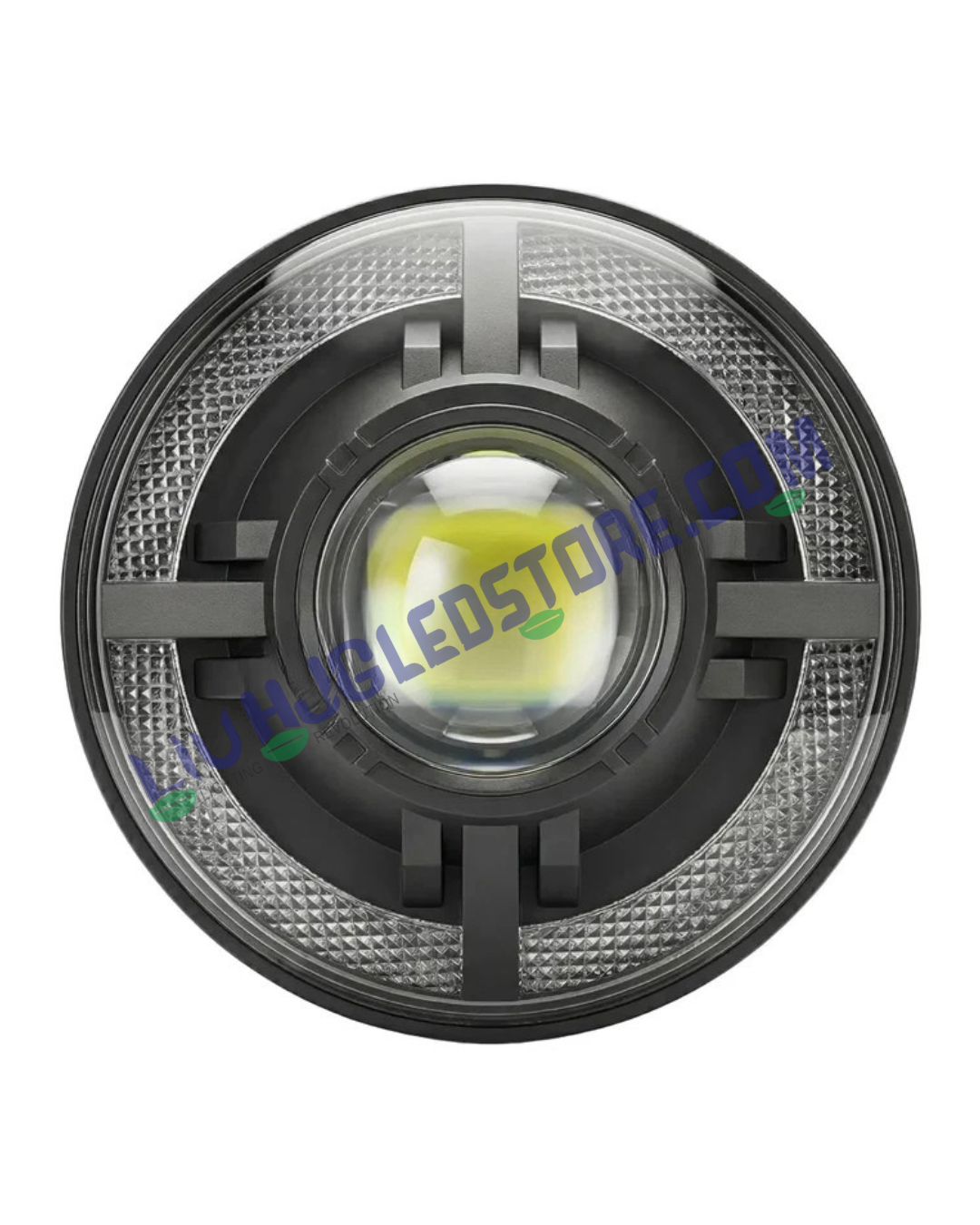 HJG C-318 7-Inch LED Projector Headlight with Red Devil Halo DRL – 108W Ultra-Wide Beam for Royal Enfield, Jeep, Thar & Gypsy