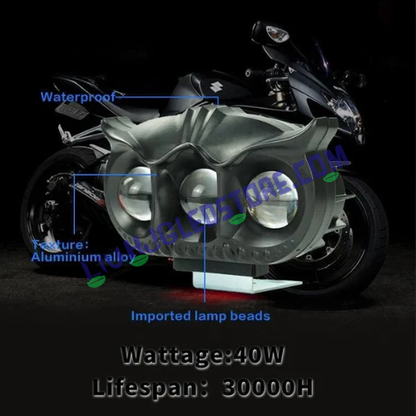 HJG Owl Devil 3-Lens 90W Mega Drive Fog Lights for Bike, Car, Jeep & Thar – Cool White (45W Each, Pack of 2)