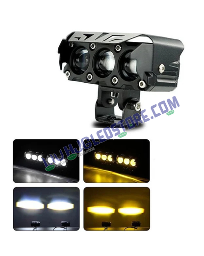 HJG Future Eyes 3-Lens 120W Projector Fog Light Kit | Dual Color White/Yellow, 12000LM, Multi-Mode LED Auxiliary Lights with Wiring Harness for Cars & Bikes