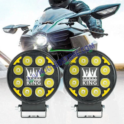 HJG KING 8 LED Round Fog Lights 60W with Red DRL & Flash Mode – High-Performance Universal Lights for Bikes & Cars (Set of 2)