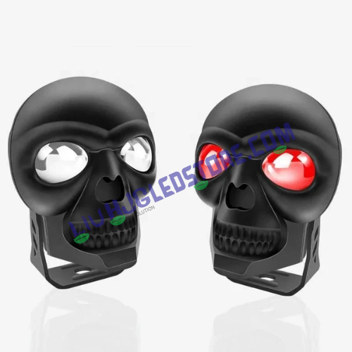 HJG Skull Style Red Eye 60W LED Fog Light – Multi-Color (White/Yellow/Warm White) for Bikes, Cars & Jeeps (Single Unit)