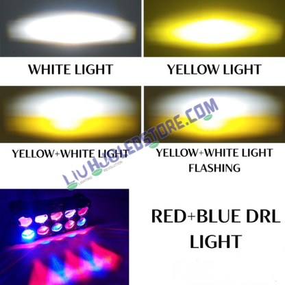 LIU HJG 10 Lens Cube 54W LED Fog Light with Red Blue Flash Mode Multi Color Projector Auxiliary Lamp for Bikes Motorcycles and Cars Single Piece